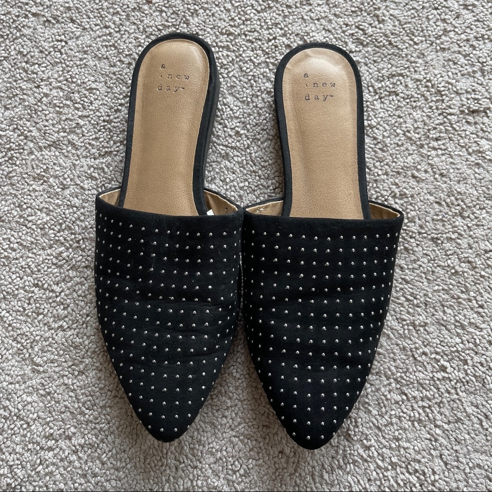 Black Flats with Silver Detailing